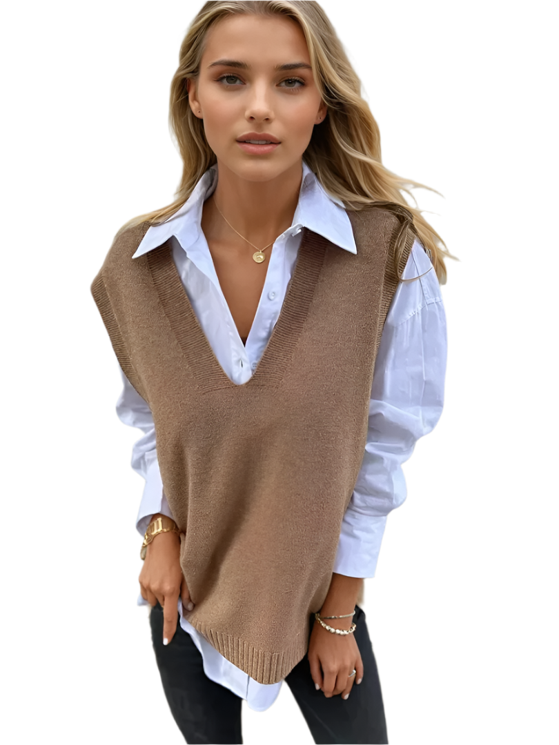 Dames Gebreide Sweater Vest V-hals Lichtgewicht 0