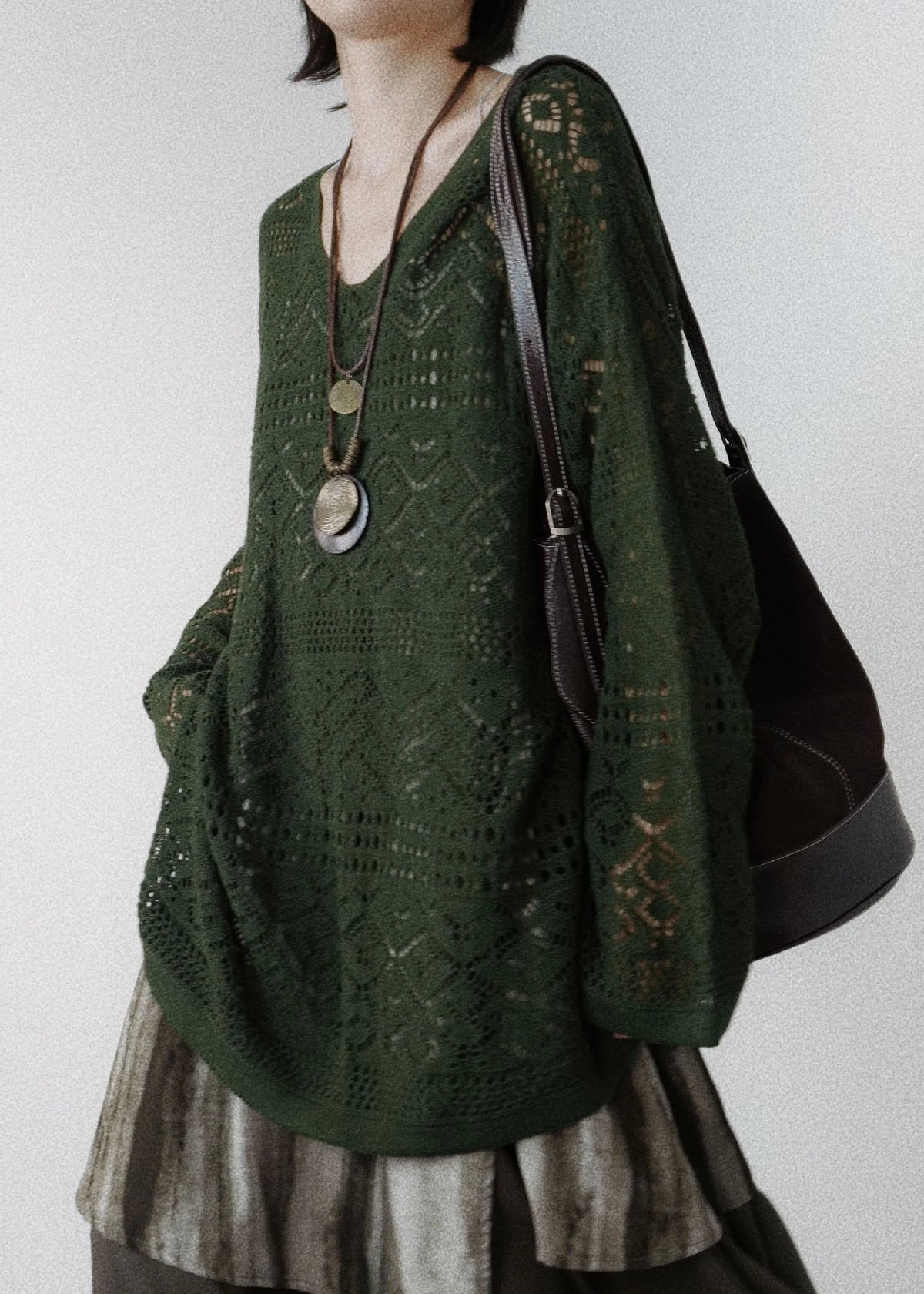 Dames Gebreide Top met Opengewerkte Details Herfststijl 2
