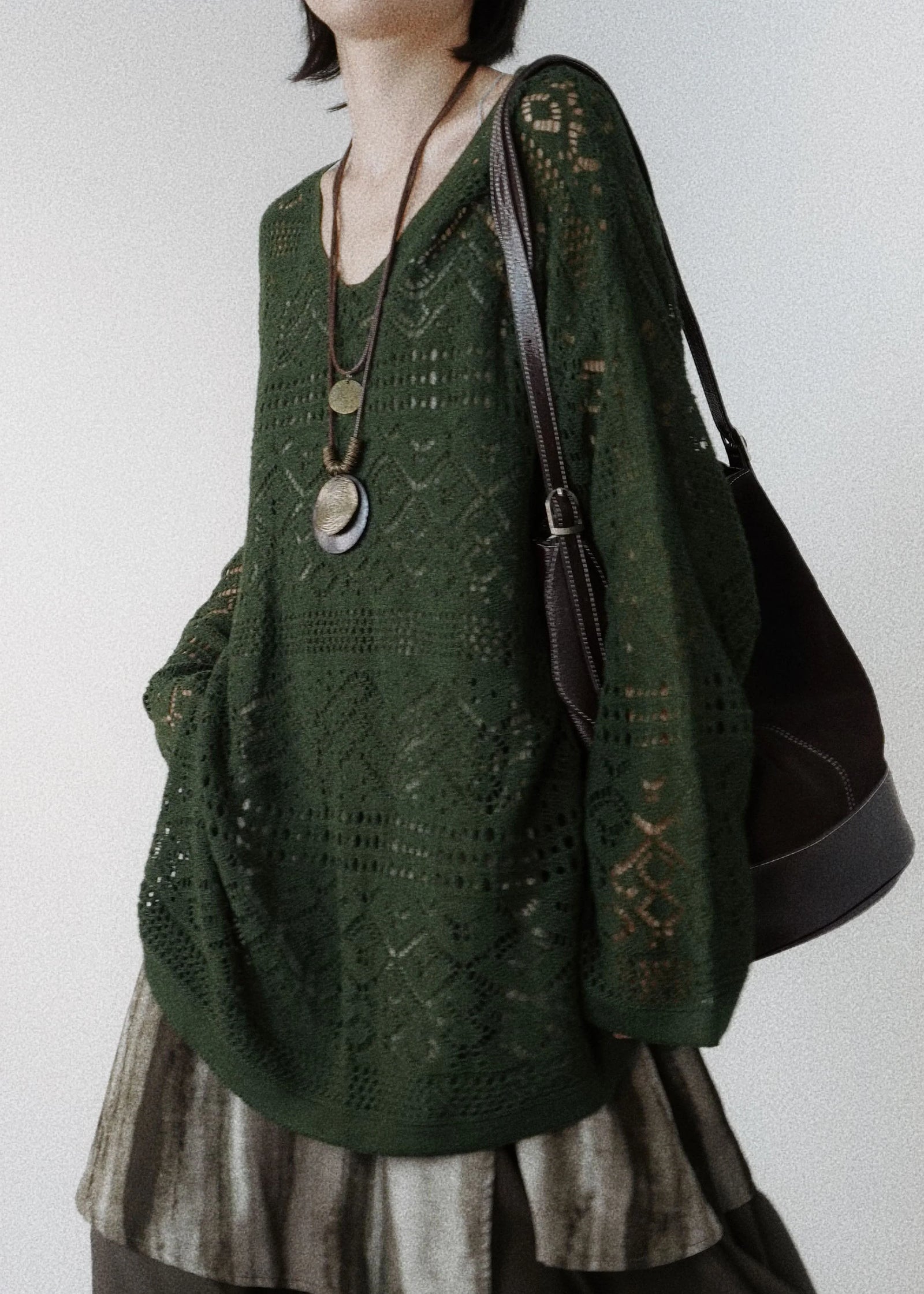 Dames Gebreide Top met Opengewerkte Details Herfststijl 2