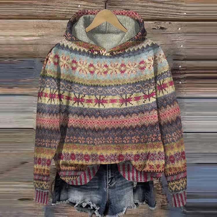 Dames Gebreide Trui Met Capuchon Multicolor Casual Gebreid 1