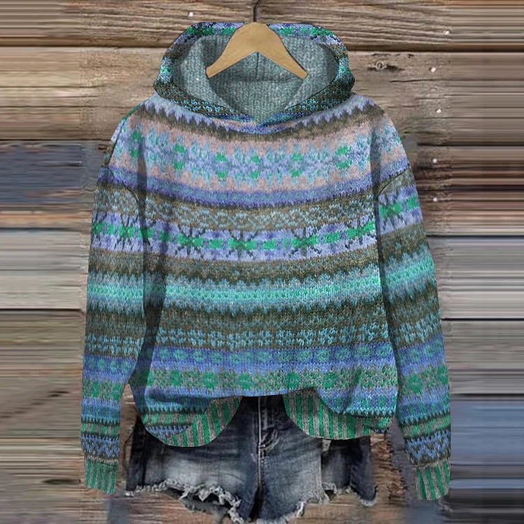 Dames Gebreide Trui Met Capuchon Multicolor Casual Gebreid 3