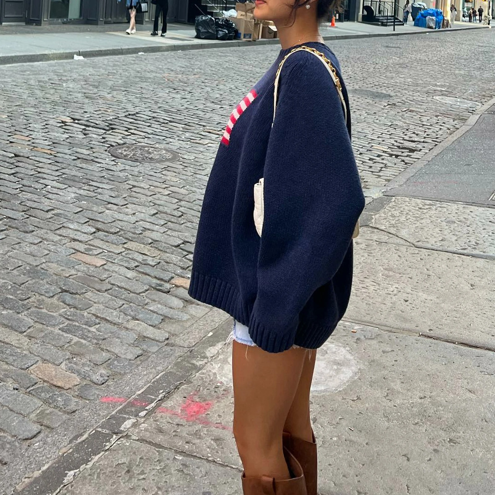 Dames Gebreide Trui met Amerikaanse Vlag Streetwear Stijl 2