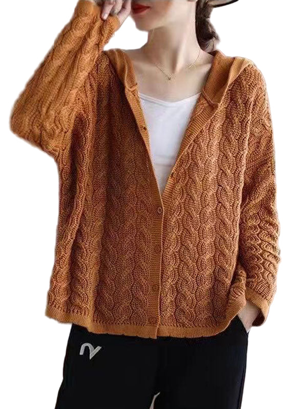 Dames Gebreide Trui met Capuchon en Knopen Casual Comfort 0