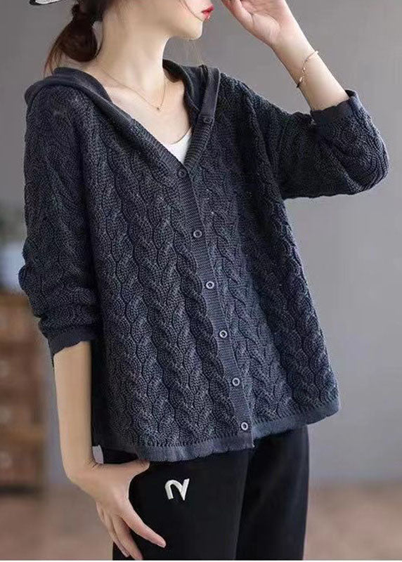 Dames Gebreide Trui met Capuchon en Knopen Casual Comfort 1