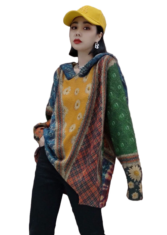 Dames Gebreide Trui met Kap en Print 0