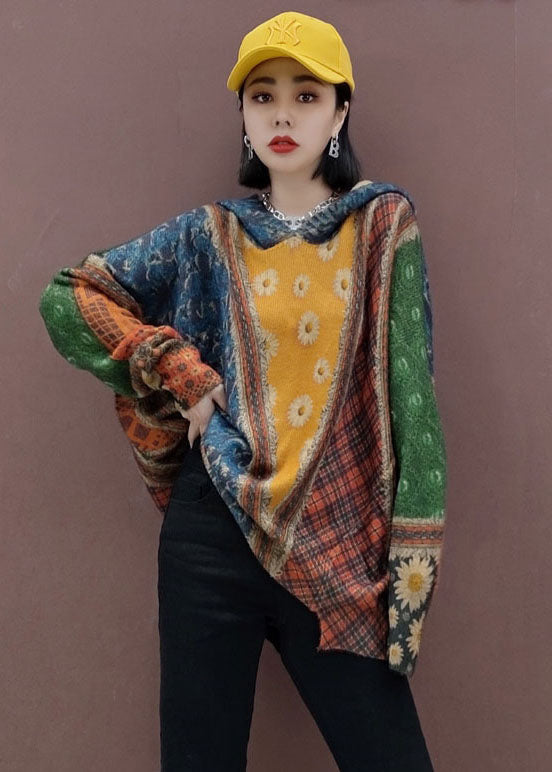 Dames Gebreide Trui met Kap en Print 1