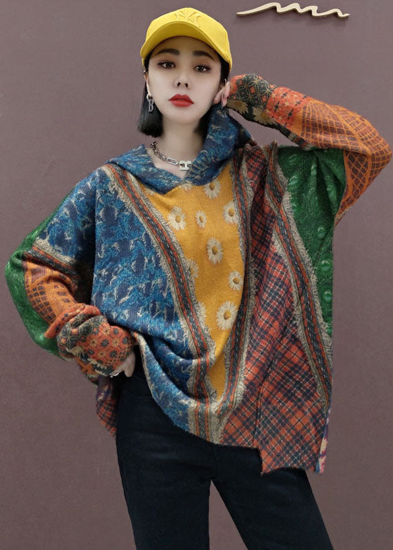 Dames Gebreide Trui met Kap en Print 2