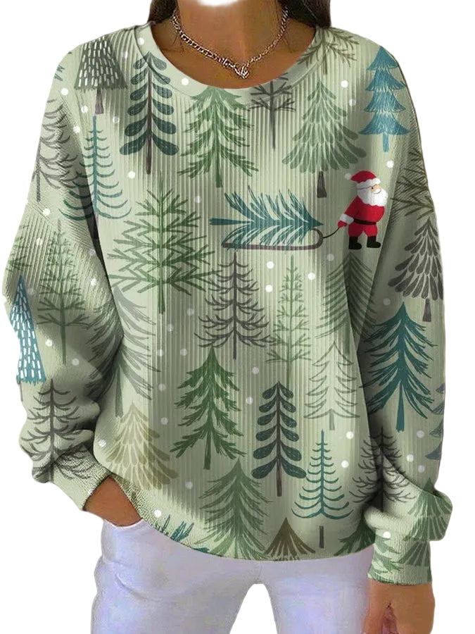Dames Gebreide Trui met Kerstboomprint 0