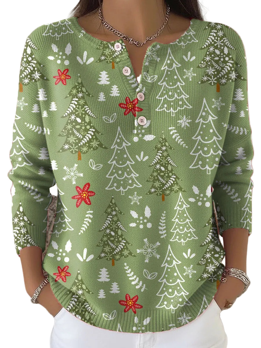 Dames Gebreide Trui met Knoopdetails voor Kerst 0