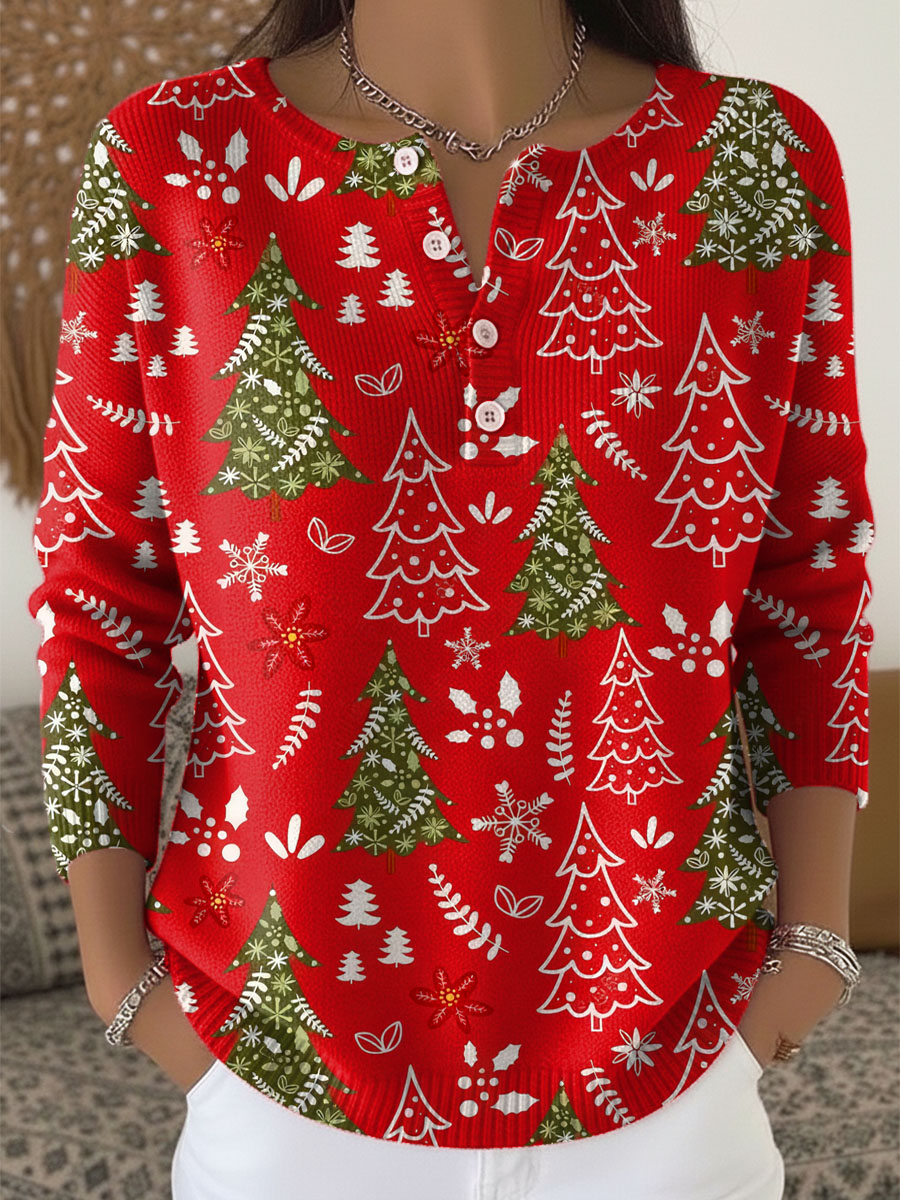 Dames Gebreide Trui met Knoopdetails voor Kerst 2
