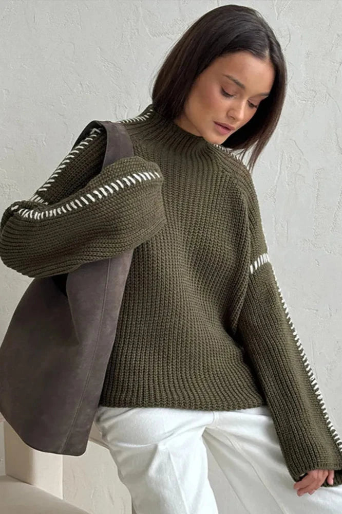 Dames Gebreide Trui met Patchwork en Oversized Pasvorm 0