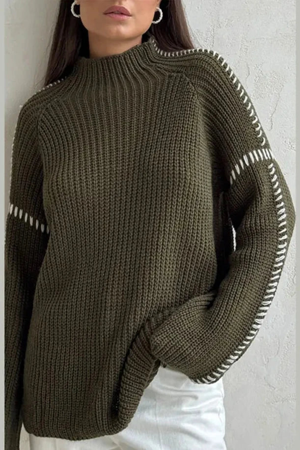 Dames Gebreide Trui met Patchwork en Oversized Pasvorm 1