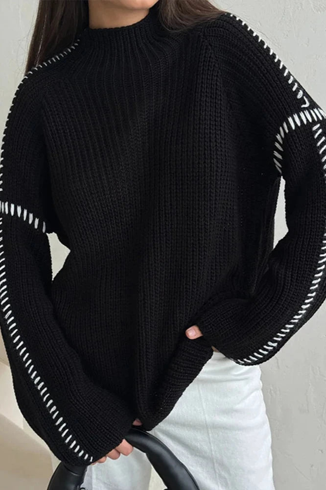 Dames Gebreide Trui met Patchwork en Oversized Pasvorm 2