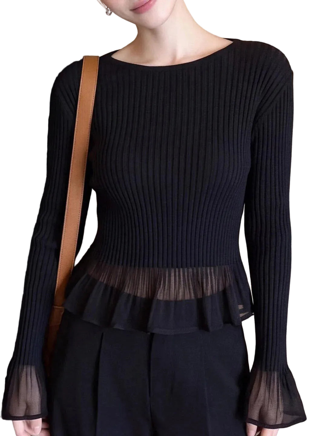 Dames Gebreide Trui met Ruches en Tule Detail 0