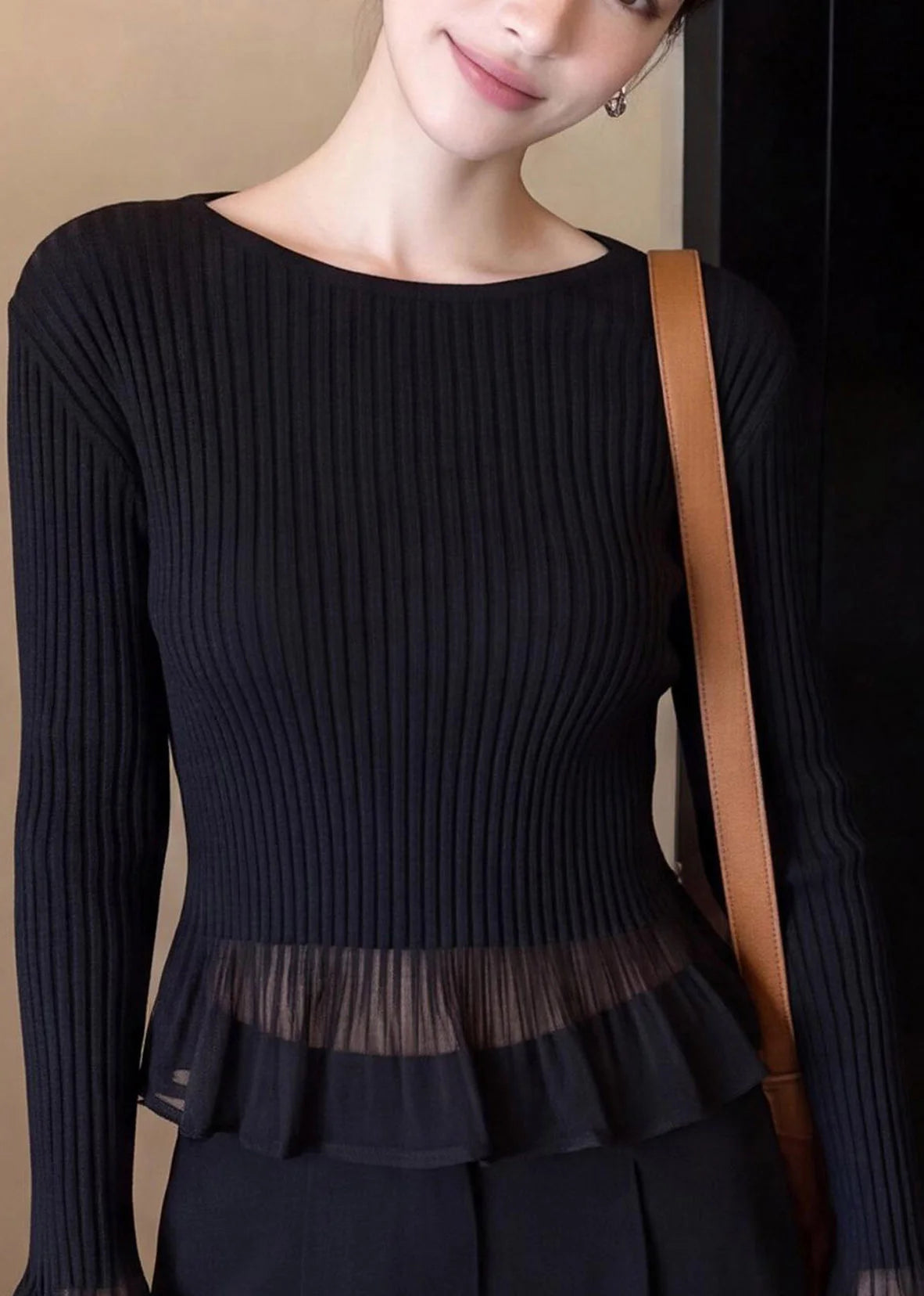 Dames Gebreide Trui met Ruches en Tule Detail 4