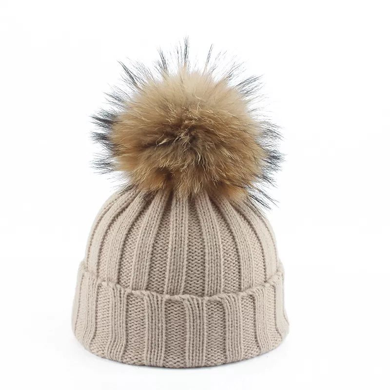 Dames Gebreide Wintermuts met Pompons 0