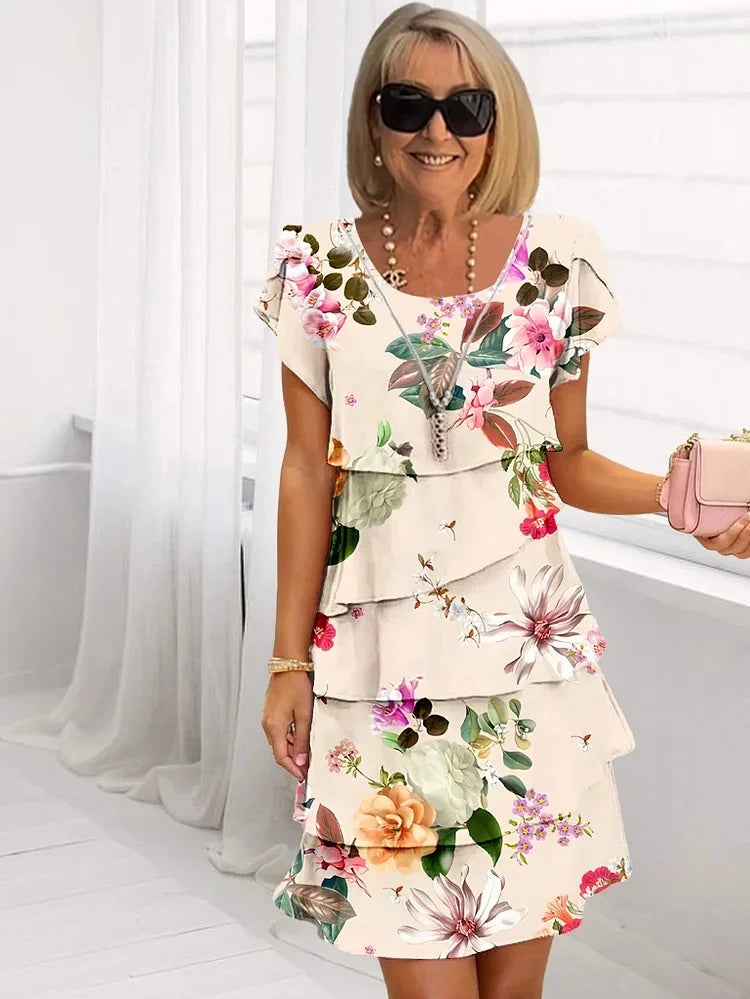 Dames Geplooide Jurk met Bloemenprint en Ruches 3