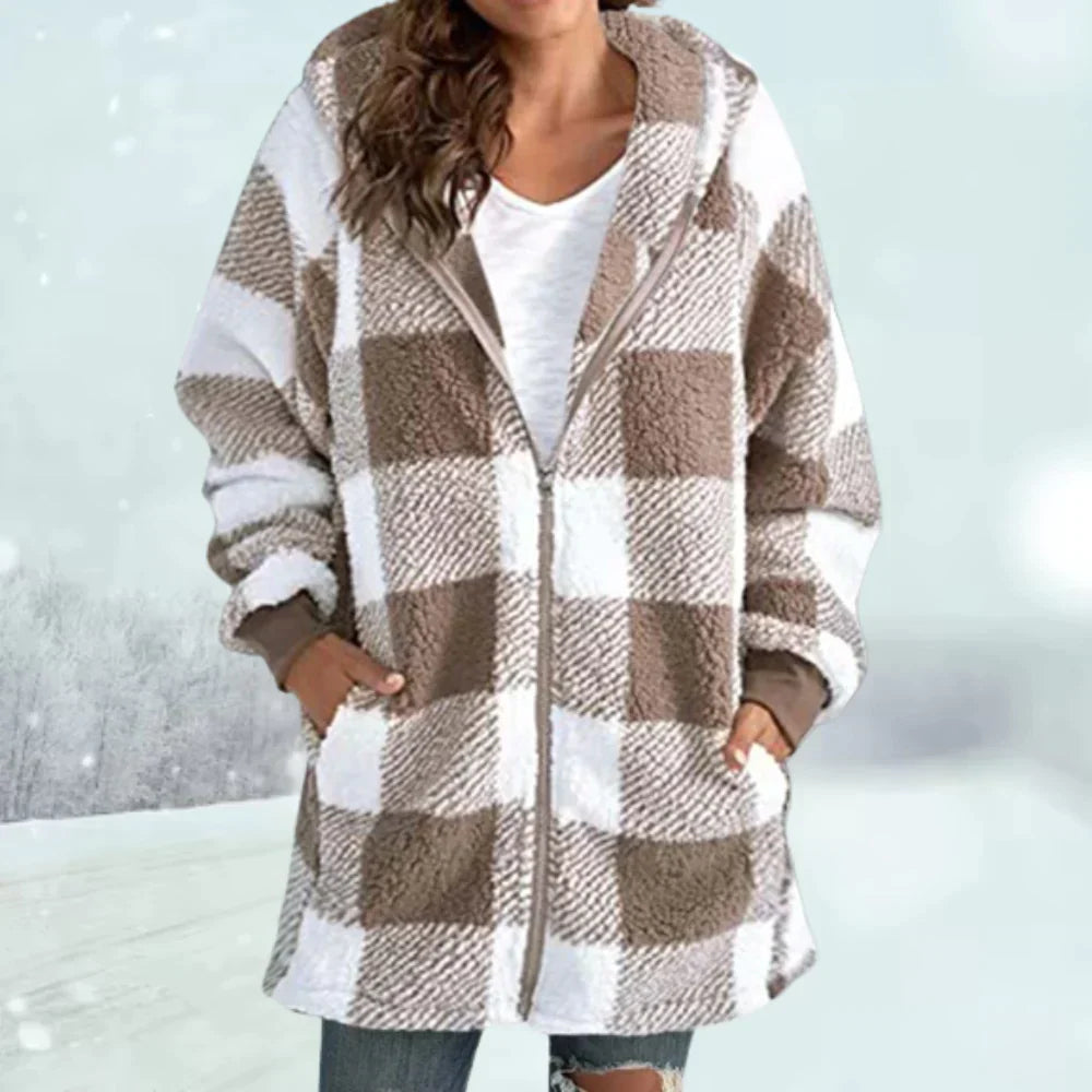 Dames Geruite Winterjas met Capuchon 1