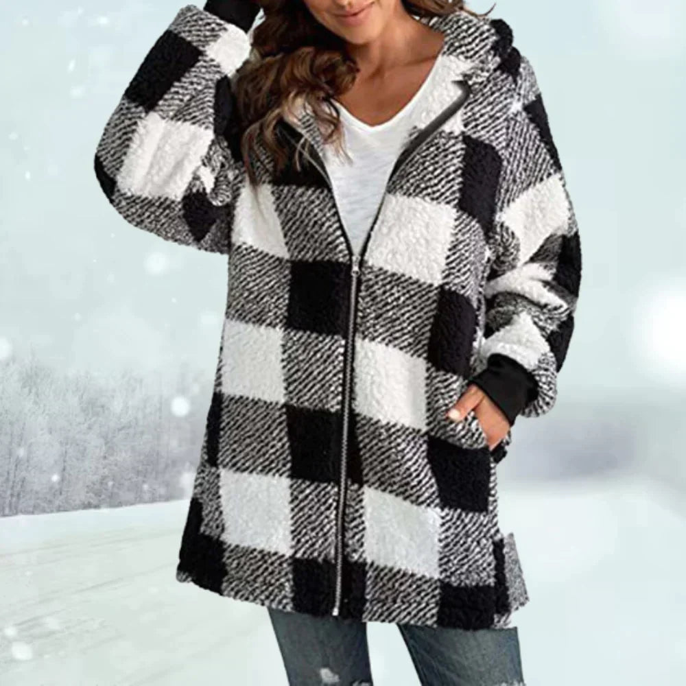 Dames Geruite Winterjas met Capuchon 2
