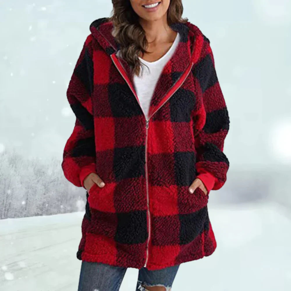 Dames Geruite Winterjas met Capuchon 4
