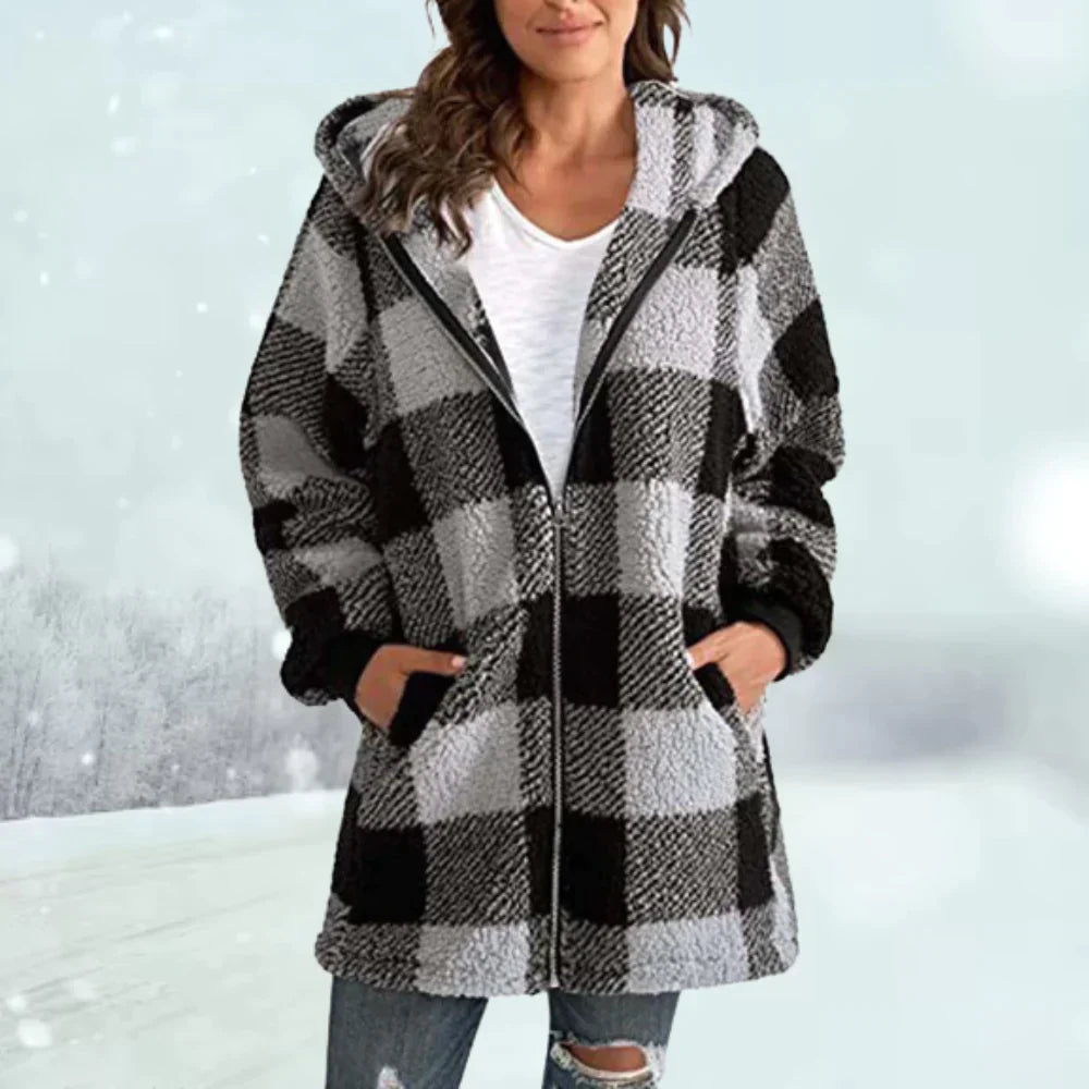 Dames Geruite Winterjas met Capuchon 5