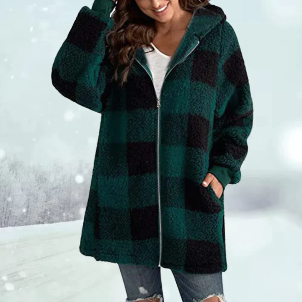 Dames Geruite Winterjas met Capuchon 6