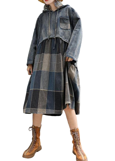 Dames Gewaad Herfstjurk met Capuchon en Patchwork Design 0