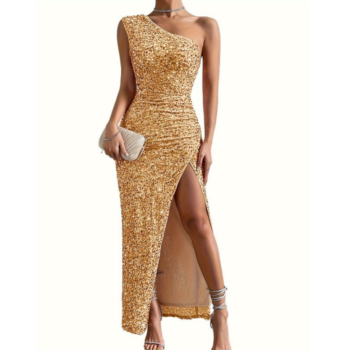 Dames Glitter Jurk Off-the-Shoulder 6