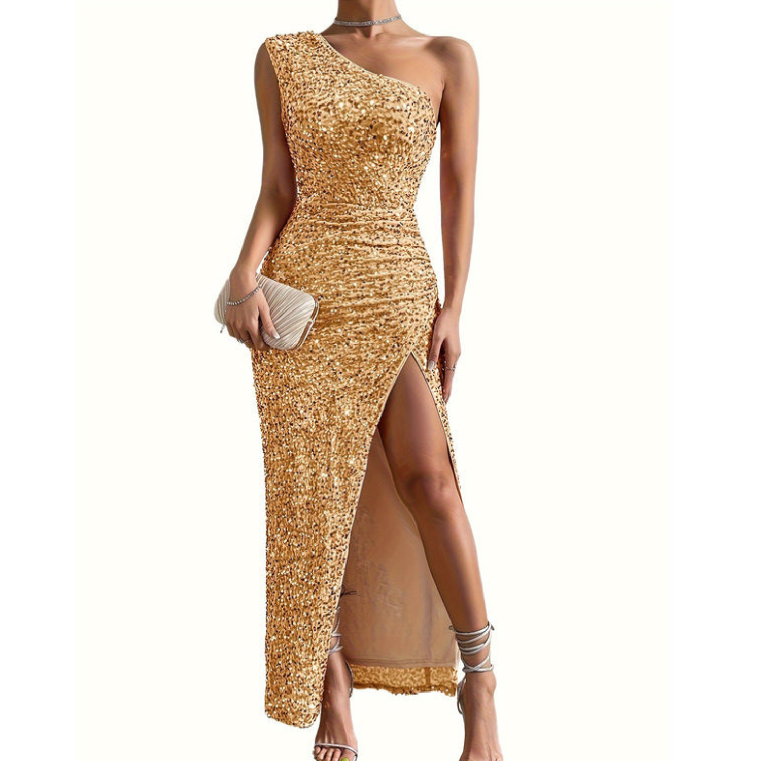 Dames Glitter Jurk Off-the-Shoulder 6