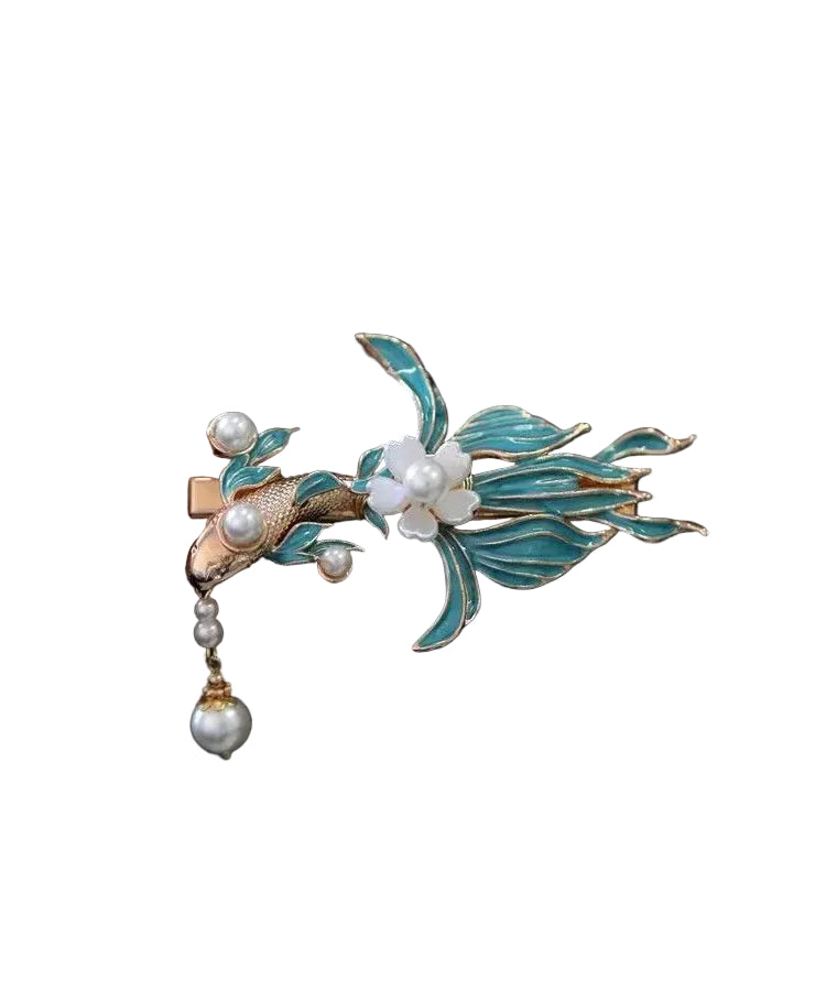Dames Haarspeld Vintage Stijl Koi Vis Met Parel en Kwastje 1