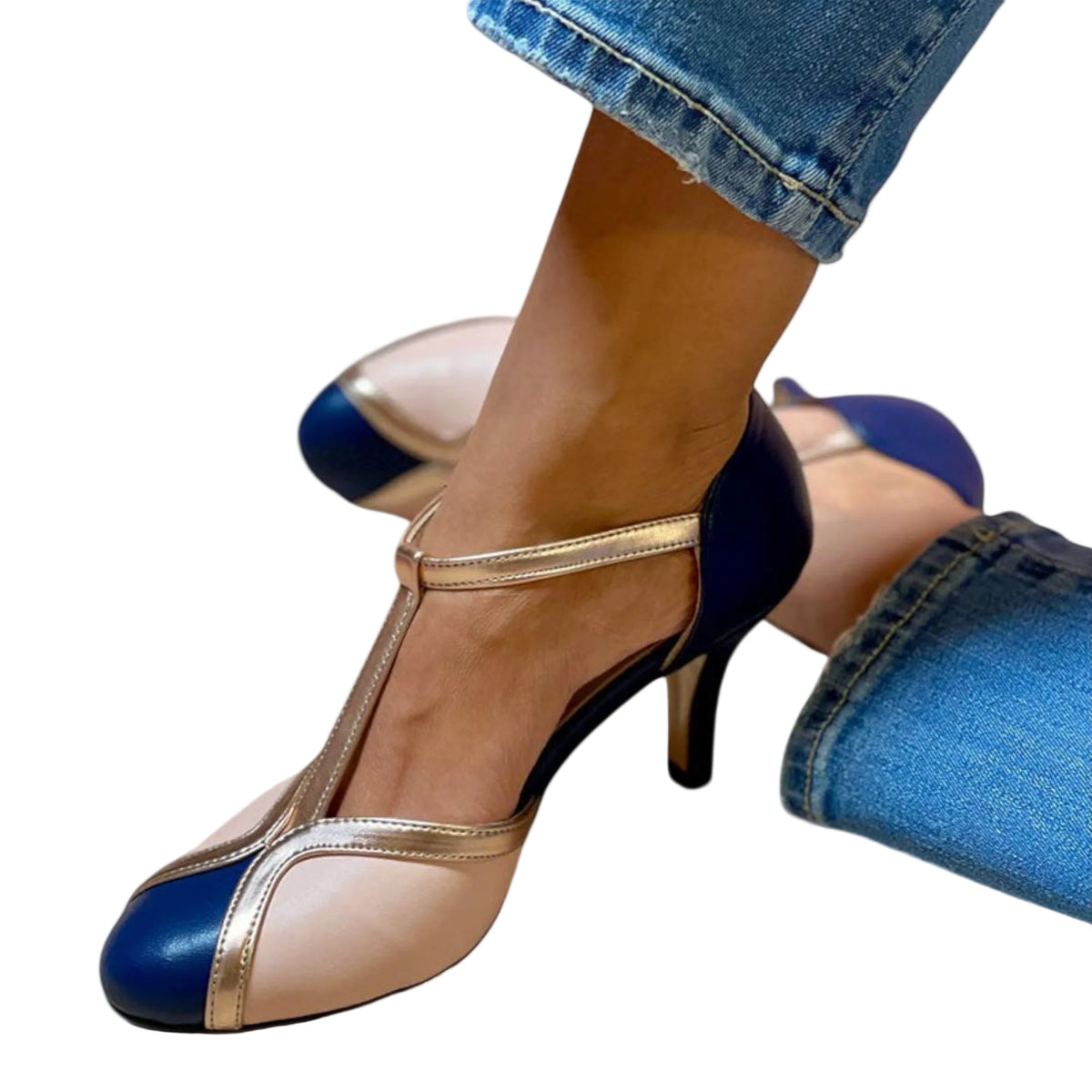Dames Hakken T-bandjes Met Tweekleurig Ontwerp 0