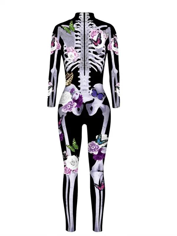 Dames Halloween Kostuum Geblümde Skelettprint 1
