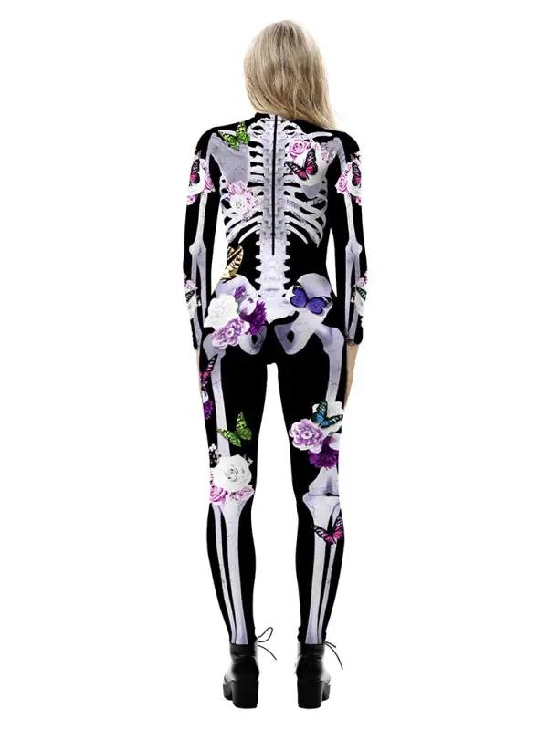 Dames Halloween Kostuum Geblümde Skelettprint 2