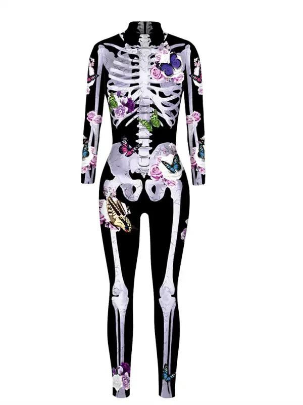 Dames Halloween Kostuum Geblümde Skelettprint 3