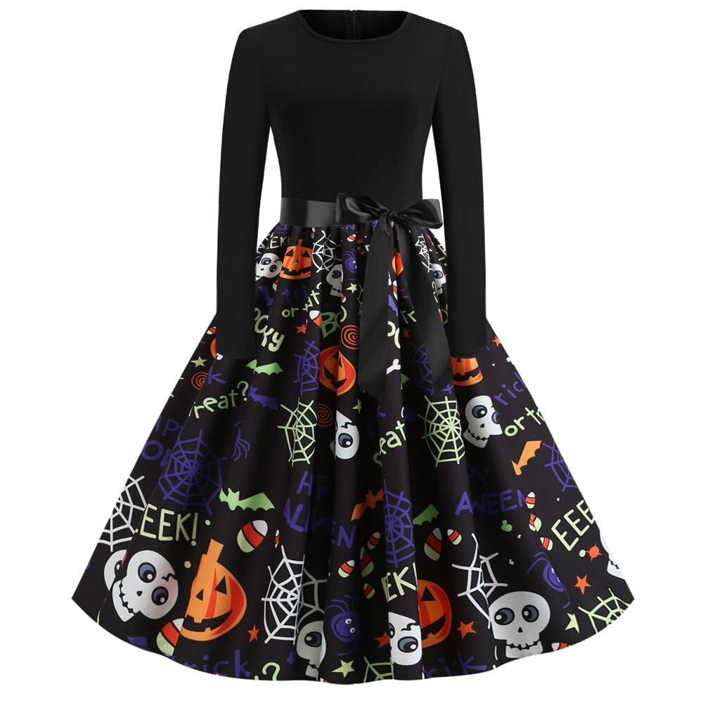 Dames Halloween Kostuum Lange Mouwen Gothic Karikatuurprint Hoogwaardige Stoffen 10