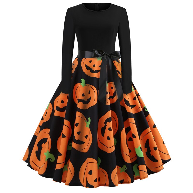Dames Halloween Kostuum Lange Mouwen Gothic Karikatuurprint Hoogwaardige Stoffen 13