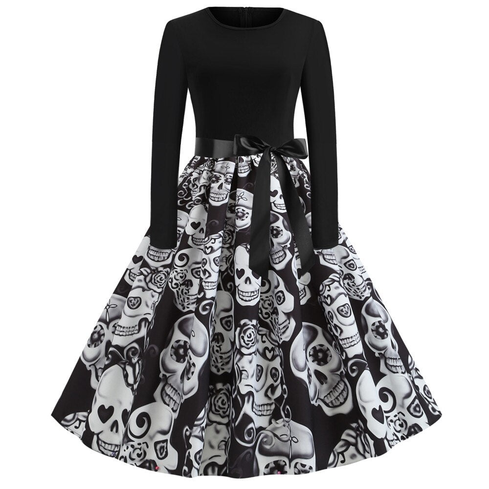 Dames Halloween Kostuum Lange Mouwen Gothic Karikatuurprint Hoogwaardige Stoffen 14