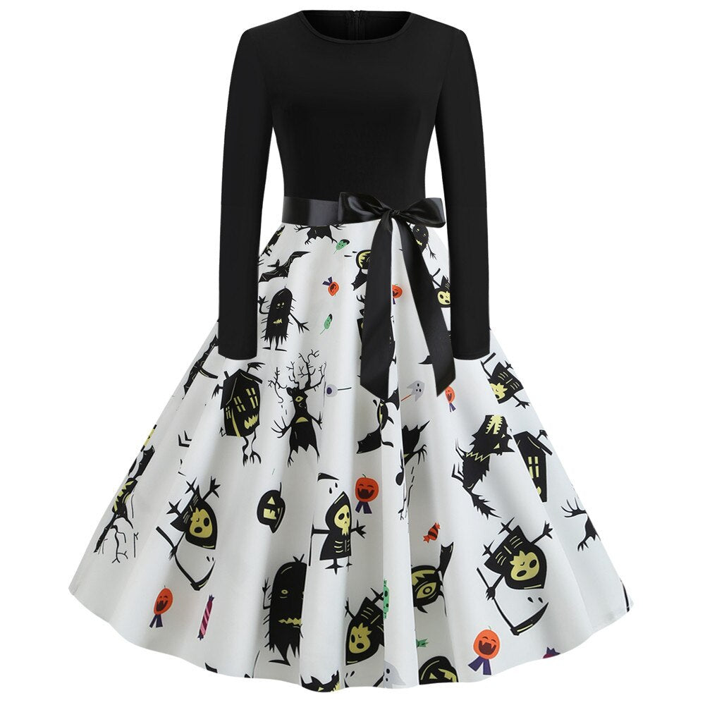 Dames Halloween Kostuum Lange Mouwen Gothic Karikatuurprint Hoogwaardige Stoffen 1