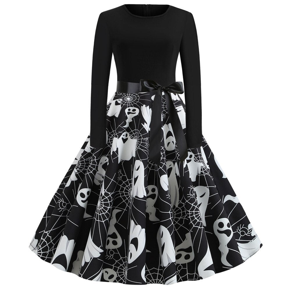 Dames Halloween Kostuum Lange Mouwen Gothic Karikatuurprint Hoogwaardige Stoffen 2