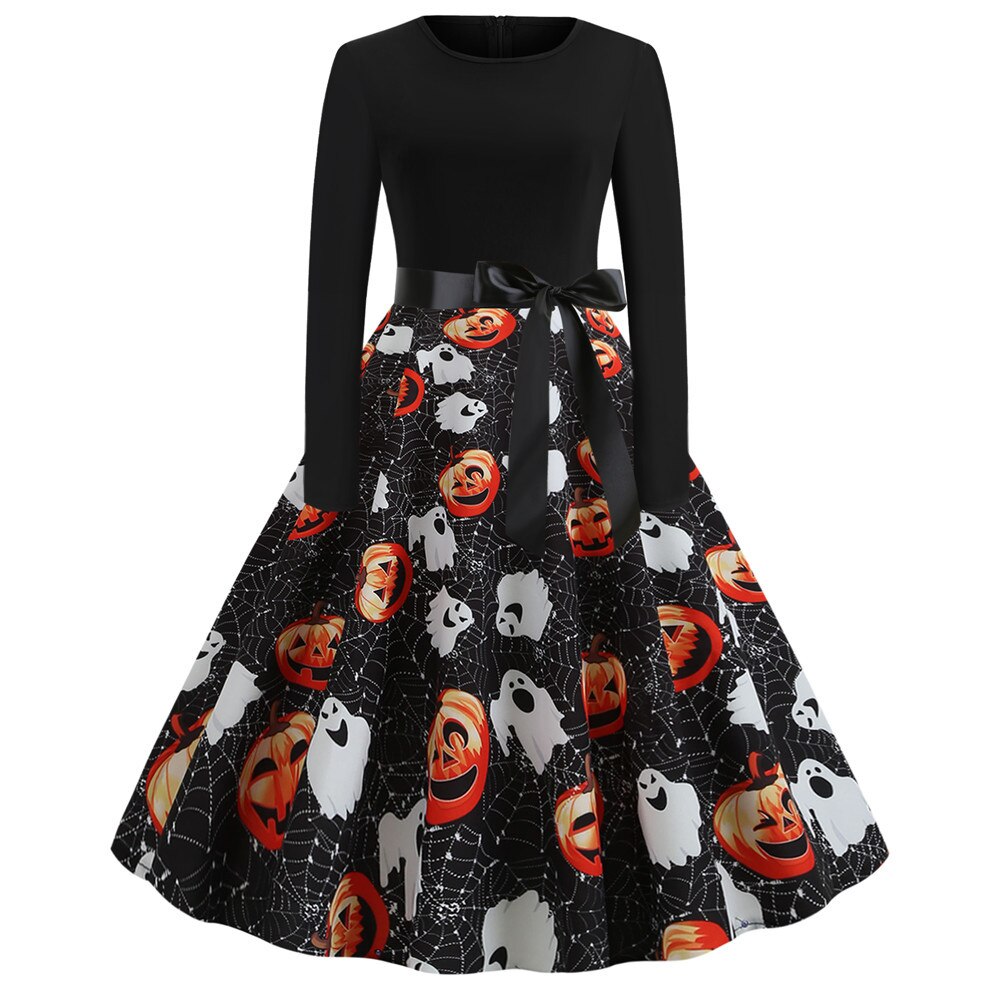 Dames Halloween Kostuum Lange Mouwen Gothic Karikatuurprint Hoogwaardige Stoffen 6