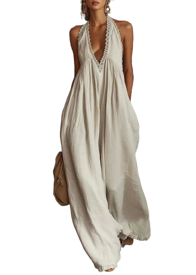 Dames Halter Jumpsuit V-hals Patchwork Zomerstijl 0