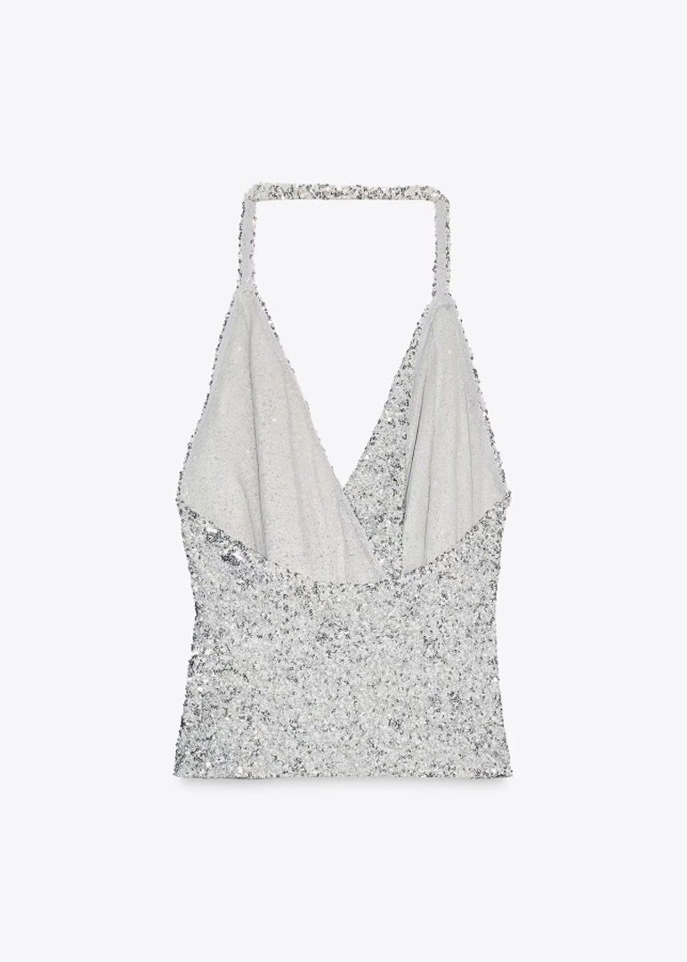 Dames Halter Top Backless Pailletten Mouwloos 4