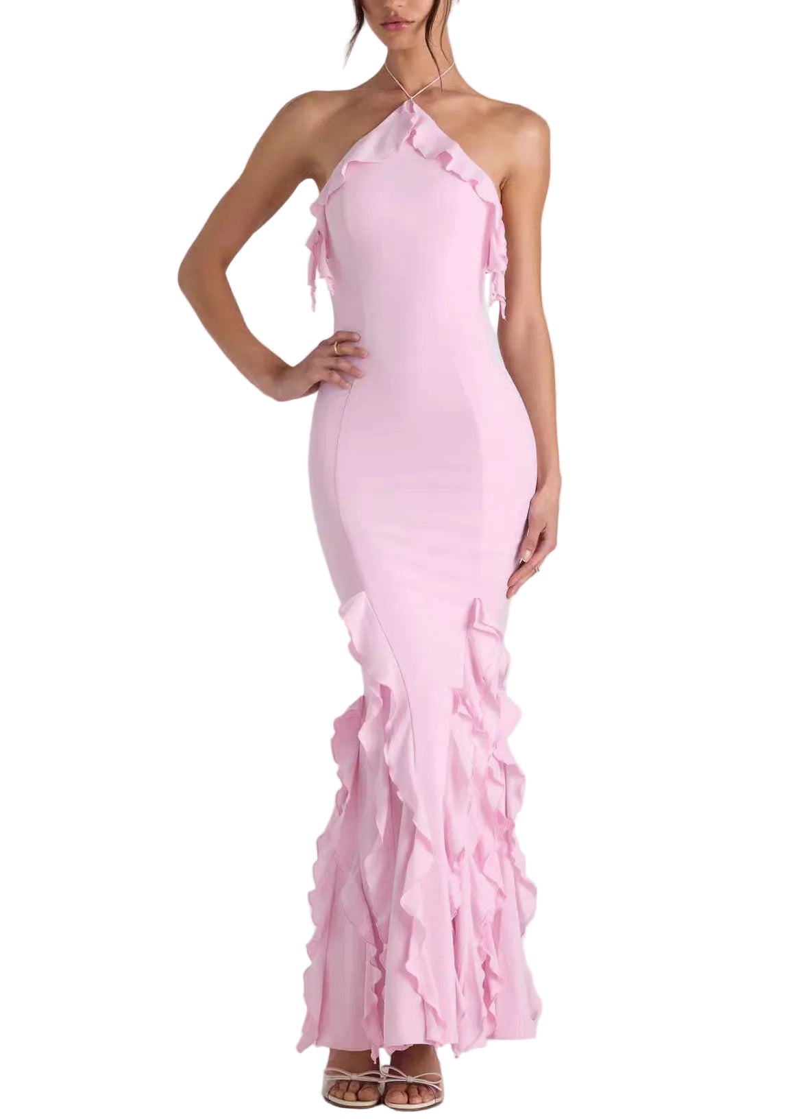 Dames Halterjurk Backless met Ruches Zomerstijl 0
