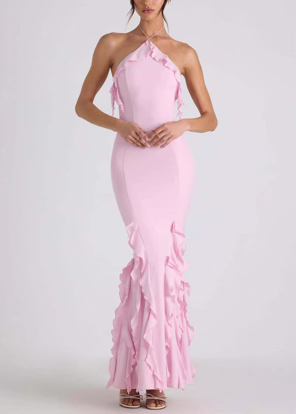Dames Halterjurk Backless met Ruches Zomerstijl 1