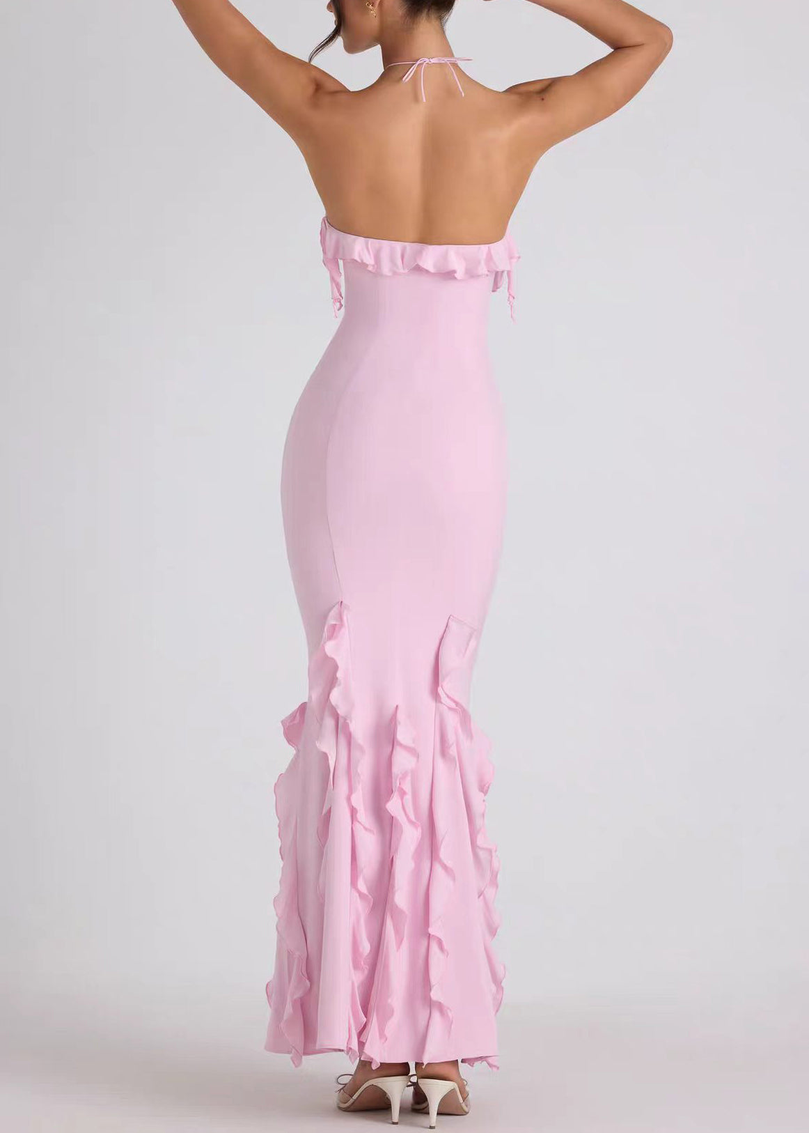 Dames Halterjurk Backless met Ruches Zomerstijl 4