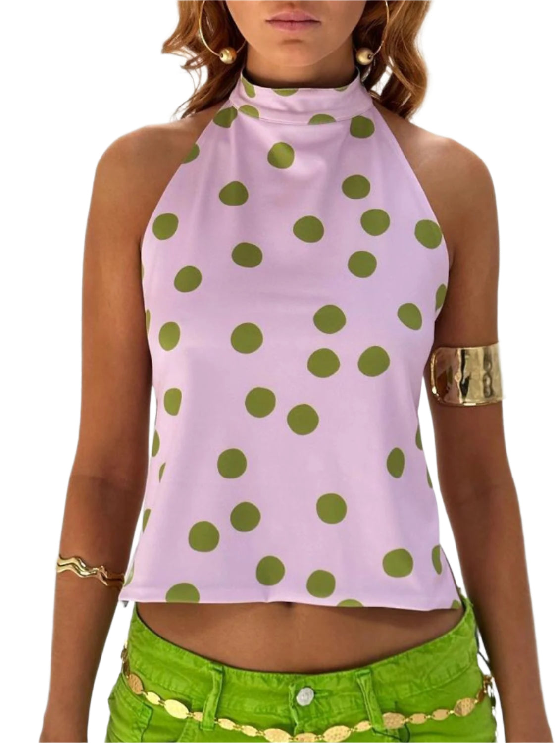 Dames Haltertop met Gedrukt Ontwerp en Open Rug 0