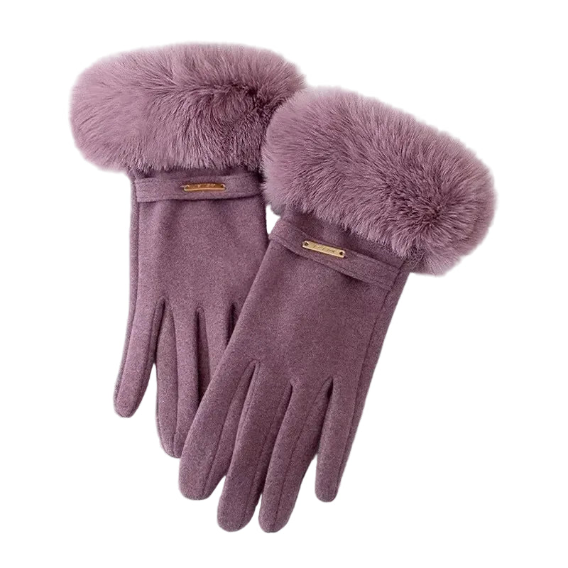 Dames Handschoenen Met Bontmanchetten en Metallic Accent 0