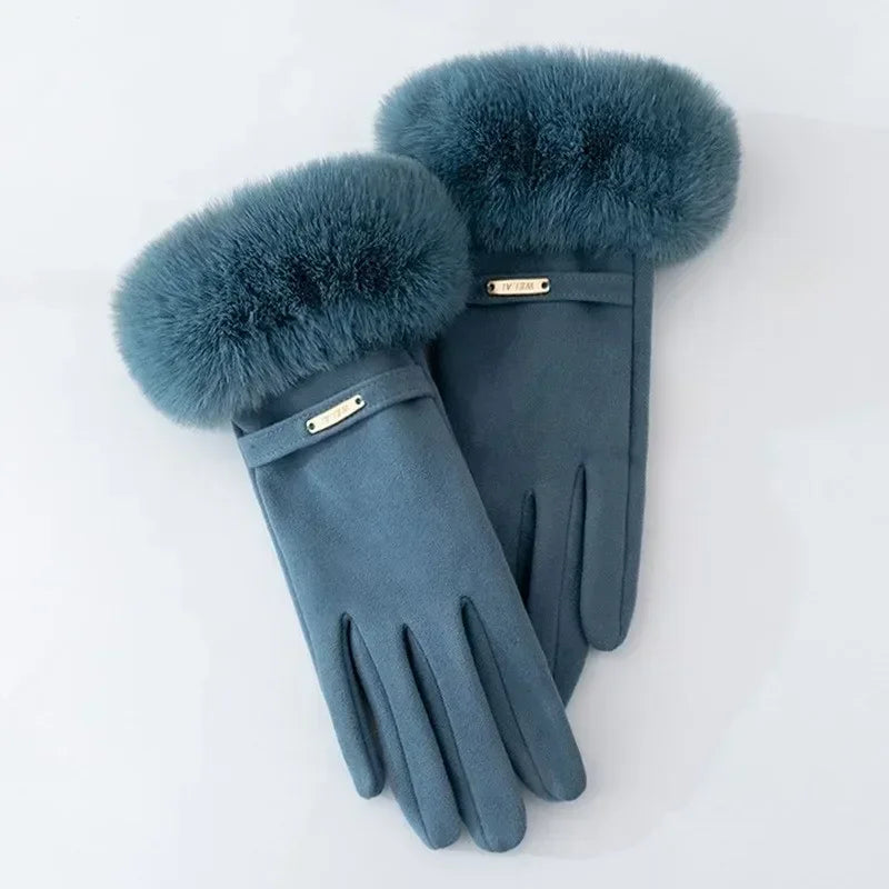 Dames Handschoenen Met Bontmanchetten en Metallic Accent 1