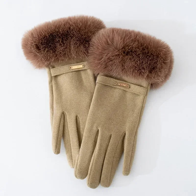 Dames Handschoenen Met Bontmanchetten en Metallic Accent 2
