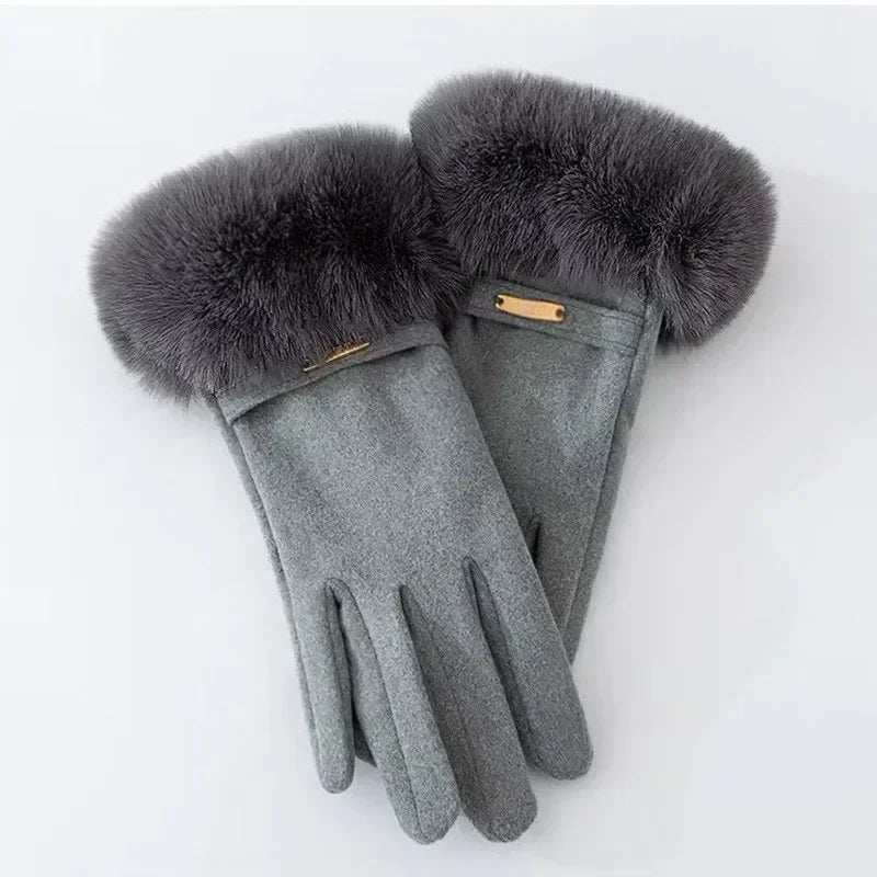 Dames Handschoenen Met Bontmanchetten en Metallic Accent 5